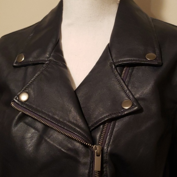 Dark blue faux leather moto jacket - Picture 4 of 6
